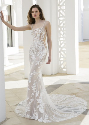Beaded Square Neck Ivory Lace Tulle Sexy Wedding Dress